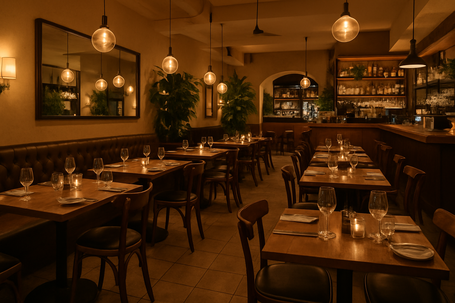Restaurant interior with ambient lighting